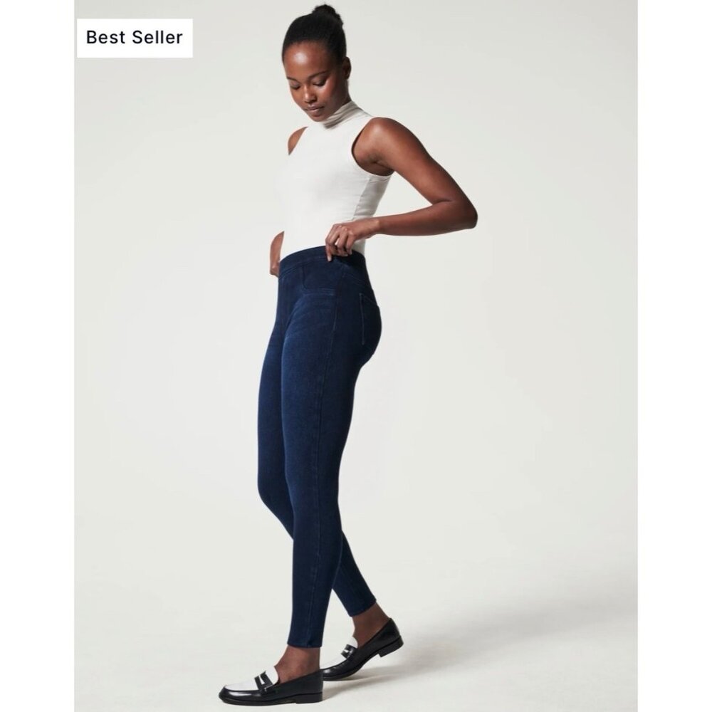 Spanx Jean-ish Ankle Leggings Stretch Denim‎ Shapewear Pull On Pants Blue Small - Picture 10 of 10